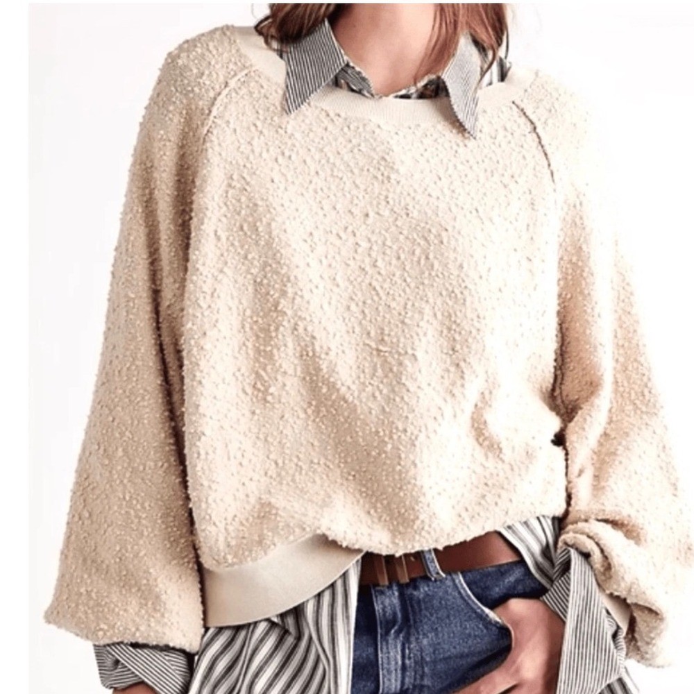 Free People Found‎ My Friend Sweater Small Cream Balloon Sleeve Knit Popcorn